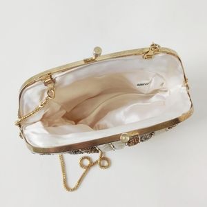 Vintage Small Beaded Clutch Handbag Evening Purse Hong Kong Kiss Lock Crossbody